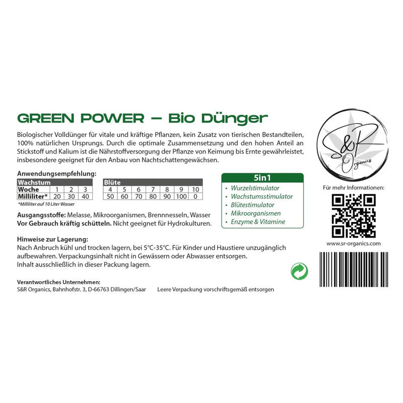 S&R Organics Green Power-1 l-Dosierung